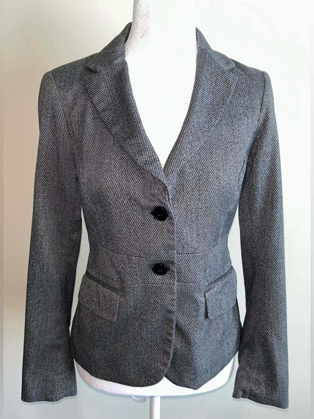 New York & Company Gray Herringbone Tailored Blazer